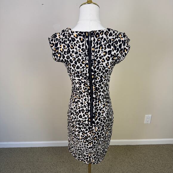 H&M Leopard Print Fitted V Neck Pencil Mini Dress US Women's 4 - Picture 3 of 6